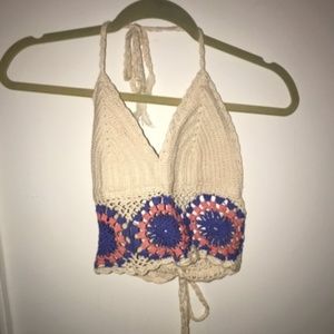 Crochet Halter Festival Crop Top with Ties